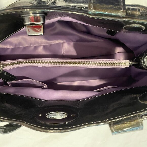 Coach Patent Leather Garnet Turnlock Satchel in Pewter (Style No. 13926) - Picture 12 of 14